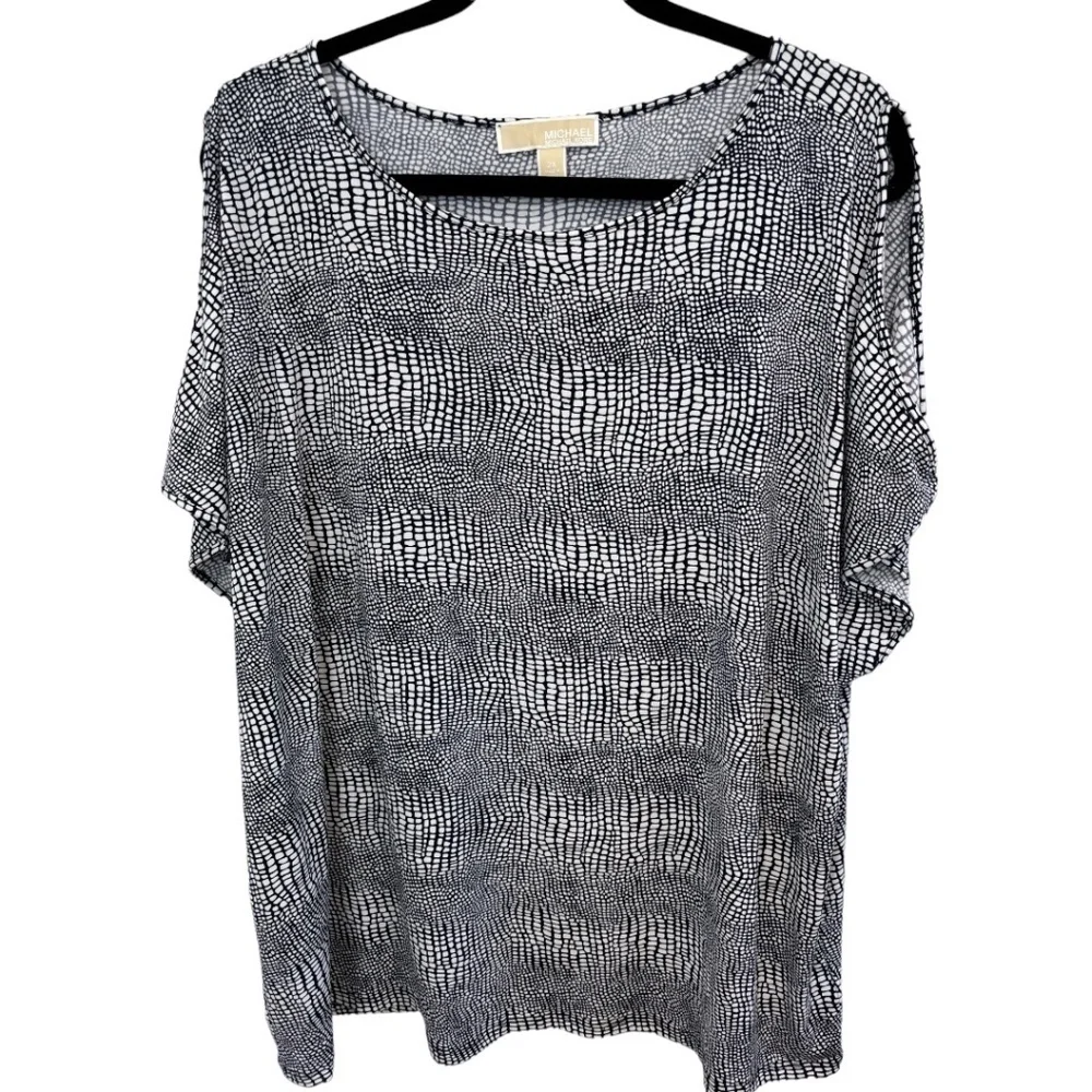 Michael Kors Black and White Patterned Top Cold Shoulder - Picture 1 of 4